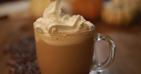 A009 C048 0109IL 001 Whip Cream on Coffee Harvest Theme Stock Footage 218342183