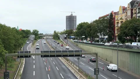 A100 Motorway Road Construction Berlin Feuerbachstrasse Bridge - 8-17-2026 Stock Footage 342529234