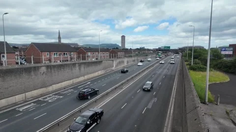 A12 Westlink - Heavy Traffic Flow on Motorway in Urban Belfast. Stock Footage 338221521