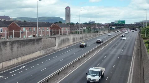 A12 Westlink - Traffic flow on the major motorway in Belfast city centre. Stock Footage 338221553