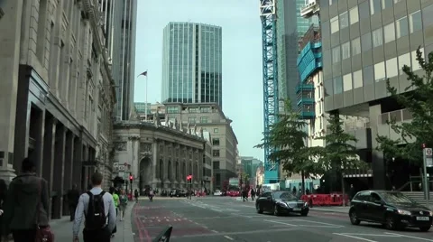 A1213-Threadneedle St London - Pan up Stock Footage 53817472