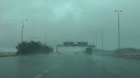 A1M-M1 Junction south bound in heavy rain Stock Footage 35604495