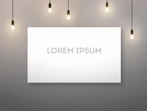 A3, A4 horizontal picture frame and light bulb, lamp. warm lighting. Vector Stock Illustration