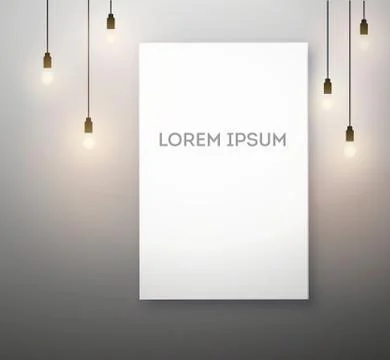 A3, A4 vertical picture frame and light bulb, lamp. warm lighting. Vector Stock Illustration