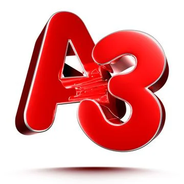 A3 red 3D illustration on white background with clipping path. Stock Illustration