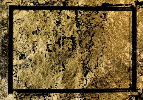 A3 textured gold leaf background with distressed black accents and a dark fra Ilustración de archivo