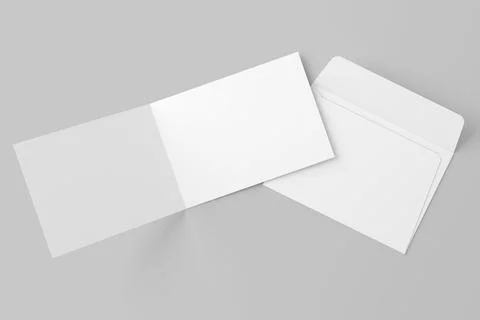 A4 A5 A6 Landscape Folded Invitation Card With Envelope 3D Rendering White Blank Stock Illustration