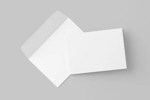 A4 A5 A6 Landscape Folded Invitation Card With Envelope 3D Rendering White Blank Stock Illustration