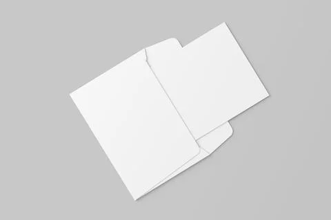 A4 A5 A6 Landscape Folded Invitation Card With Envelope 3D Rendering White Blank Illustrazione stock