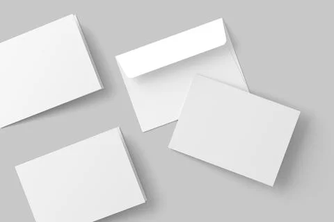 A4 A5 A6 Landscape Folded Invitation Card With Envelope 3D Rendering White Blank Stock Illustration