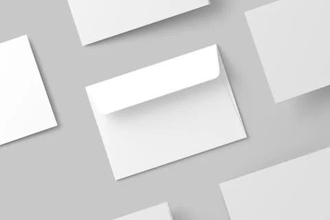 A4 A5 A6 Landscape Folded Invitation Card With Envelope 3D Rendering White Blank Stock Illustration