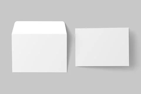 A4 A5 A6 Landscape Folded Invitation Card With Envelope 3D Rendering White Blank Stock Illustration