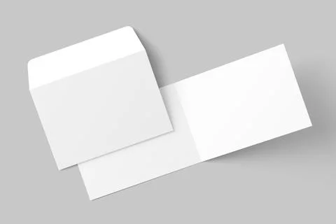 A4 A5 A6 Landscape Folded Invitation Card With Envelope 3D Rendering White Blank Stock Illustration