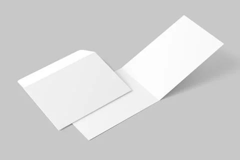 A4 A5 A6 Landscape Folded Invitation Card With Envelope 3D Rendering White Blank Stock Illustration
