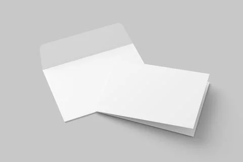 A4 A5 A6 Landscape Folded Invitation Card With Envelope 3D Rendering White Blank Stock Illustration