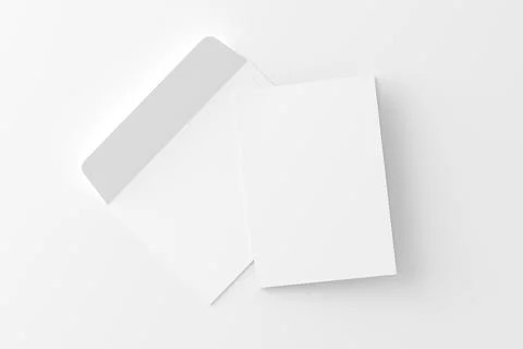 A4 A5 Folded Invitation Card With Envelope 3D Rendering White Blank Mockup Stock Illustration