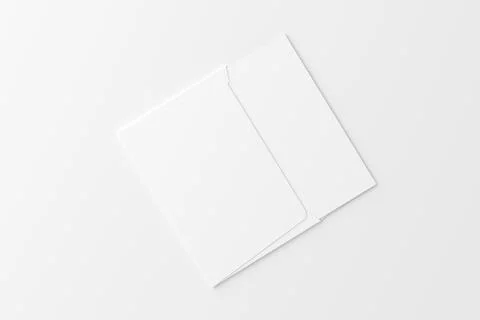 A4 A5 Folded Invitation Card With Envelope 3D Rendering White Blank Mockup Stock Illustration