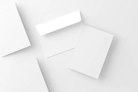 A4 A5 Folded Invitation Card With Envelope 3D Rendering White Blank Mockup Stock Illustration