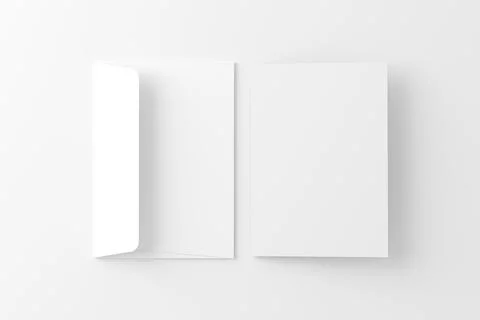A4 A5 Folded Invitation Card With Envelope 3D Rendering White Blank Mockup Stock Illustration