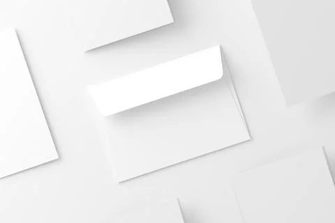 A4 A5 Folded Invitation Card With Envelope 3D Rendering White Blank Mockup Stock Illustration