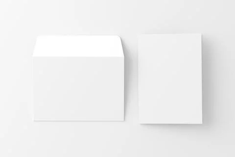 A4 A5 Folded Invitation Card With Envelope 3D Rendering White Blank Mockup Illustrazione stock