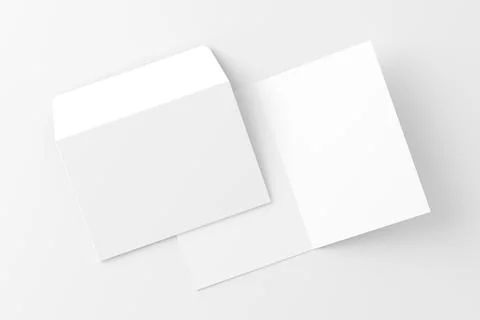 A4 A5 Folded Invitation Card With Envelope 3D Rendering White Blank Mockup Stock Illustration