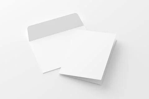 A4 A5 Folded Invitation Card With Envelope 3D Rendering White Blank Mockup Stock Illustration