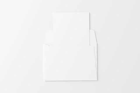 A4 A5 Folded Invitation Card With Envelope 3D Rendering White Blank Mockup Stock Illustration