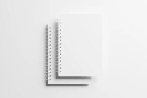 A4 A5 Rounded Corner Spiral Notebook 3D Rendering White Blank Mockup Stock Illustration