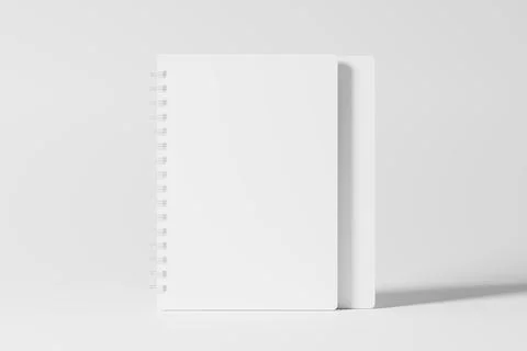 A4 A5 Rounded Corner Spiral Notebook 3D Rendering White Blank Mockup Stock Illustration