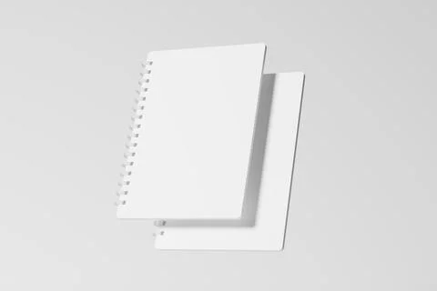 A4 A5 Rounded Corner Spiral Notebook 3D Rendering White Blank Mockup Stock Illustration
