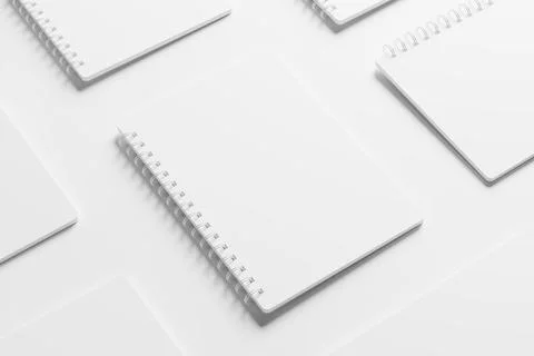 A4 A5 Rounded Corner Spiral Notebook 3D Rendering White Blank Mockup Stock Illustration