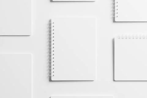 A4 A5 Rounded Corner Spiral Notebook 3D Rendering White Blank Mockup Stock Illustration