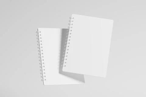 A4 A5 Rounded Corner Spiral Notebook 3D Rendering White Blank Mockup Stock Illustration