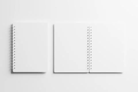 A4 A5 Rounded Corner Spiral Notebook 3D Rendering White Blank Mockup Stock Illustration