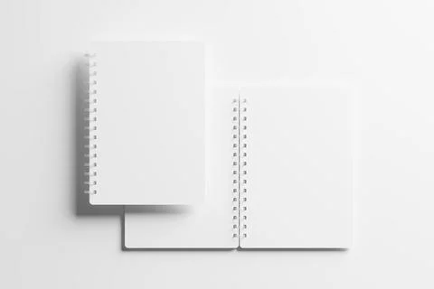 A4 A5 Rounded Corner Spiral Notebook 3D Rendering White Blank Mockup Stock Illustration