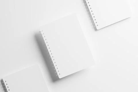 A4 A5 Rounded Corner Spiral Notebook 3D Rendering White Blank Mockup Stock Illustration