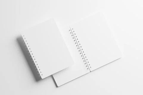 A4 A5 Rounded Corner Spiral Notebook 3D Rendering White Blank Mockup Stock Illustration