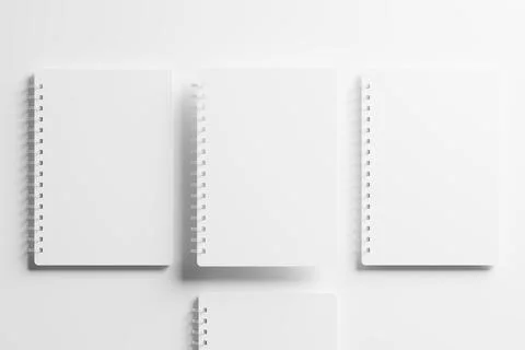 A4 A5 Rounded Corner Spiral Notebook 3D Rendering White Blank Mockup Stock Illustration