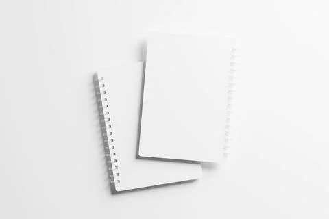 A4 A5 Rounded Corner Spiral Notebook 3D Rendering White Blank Mockup Stock Illustration