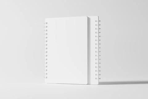 A4 A5 Rounded Corner Spiral Notebook 3D Rendering White Blank Mockup Stock Illustration