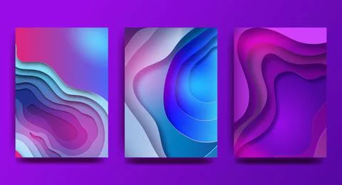 A4 abstract colored 3d paper illustration set. Contrasting colors. Bright Illustrazione stock
