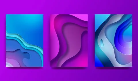 A4 abstract colored 3d paper illustration set. Contrasting colors. Bright Stock Illustration