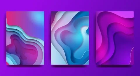 A4 abstract colored 3d paper illustration set. Contrasting colors. Bright Stock Illustration