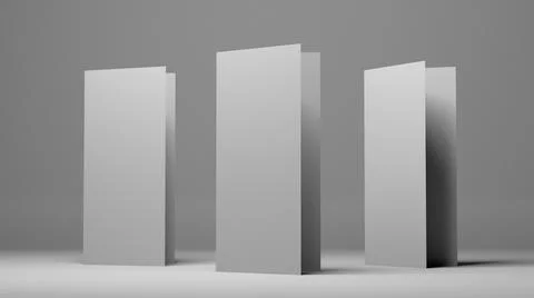 A4 blank paper trifold 3d rendering on grey background. Lifleat 3d illustration Stock Illustration