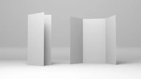 A4 blank paper trifold 3d rendering on grey background. Lifleat 3d illustration Stock Illustration