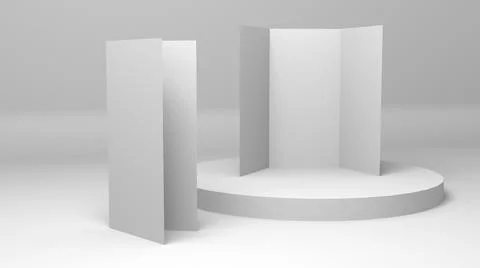 A4 blank paper trifold 3d rendering on grey background. Lifleat 3d illustration Stock Illustration