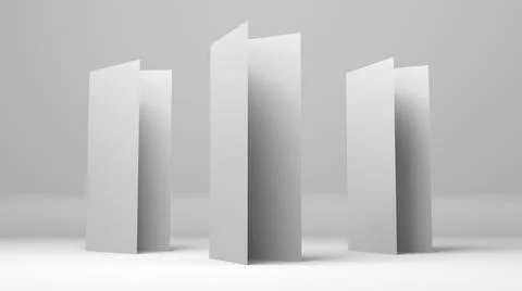 A4 blank paper trifold 3d rendering on grey background. Lifleat 3d illustration Stock Illustration