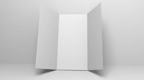 A4 blank paper trifold 3d rendering on grey background. Lifleat 3d illustration Stock Illustration