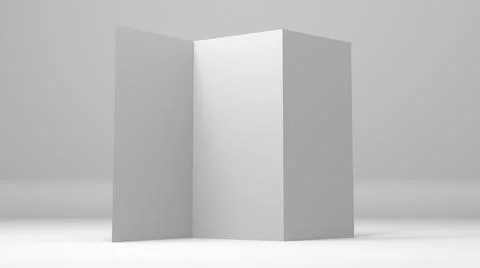 A4 blank paper trifold 3d rendering on grey background. Lifleat 3d illustration Stock Illustration